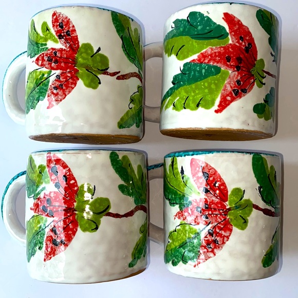 Vintage, red flower, stoneware, coffee mug from Italy, made in Italy hand painte - Picture 3 of 4